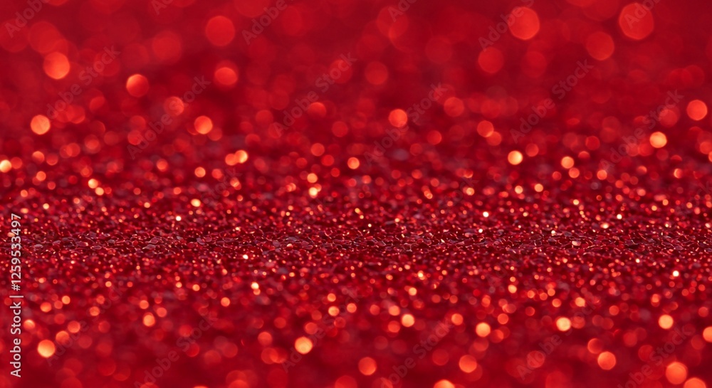 Poster the close-up perspective of this red glitter background showcases the texture and detail of the refl