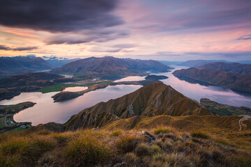 Epic landscape at sunset from Mt Roy, Wanaka, New Zealand