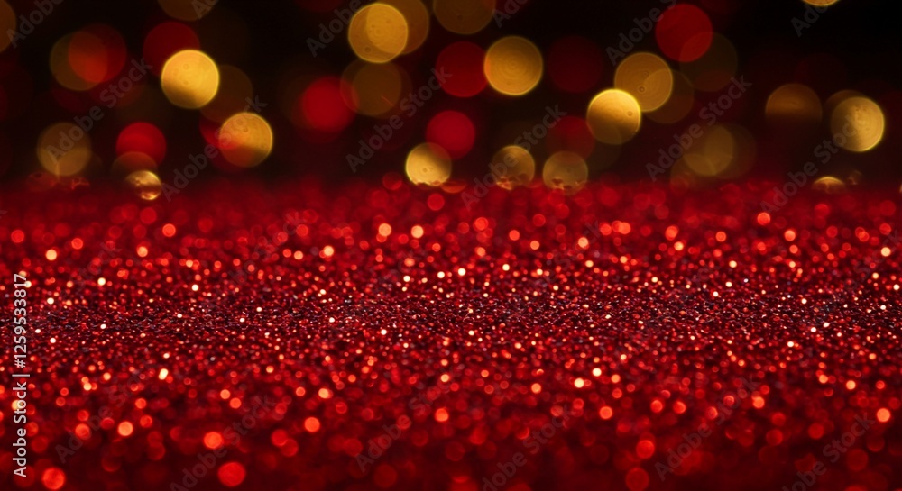 Poster the texture and sparkle of red glitter are captured in this close-up image, creating a festive and e