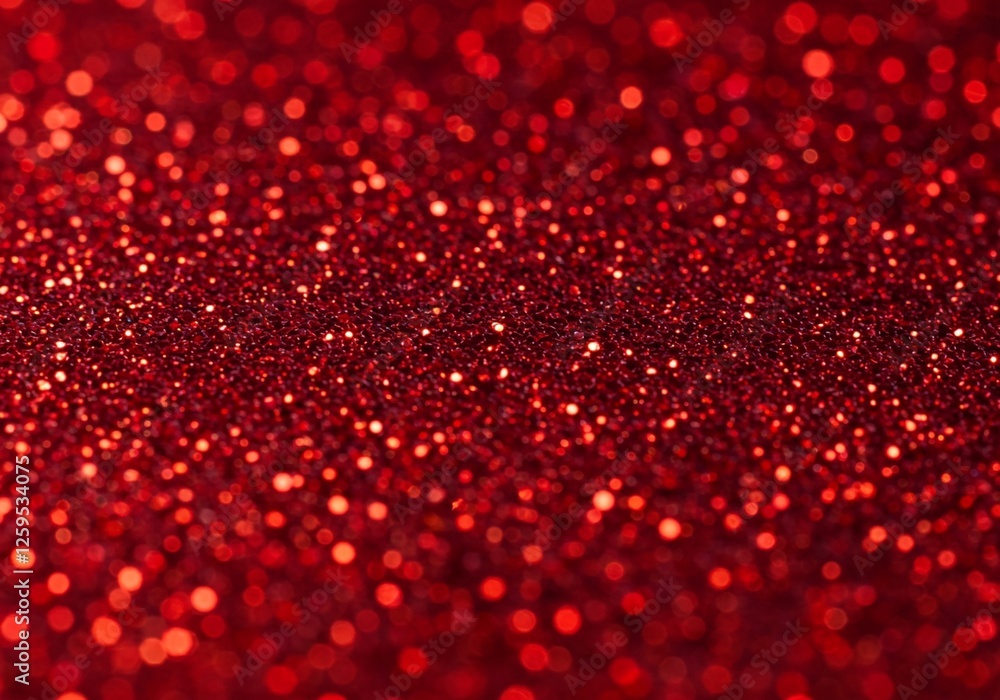 Poster this image features a red glitter background with small, reflective particles creating a sparkling a