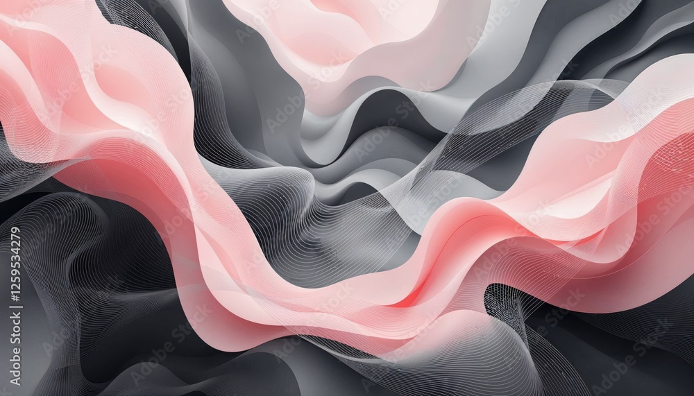 Poster elegant abstract waves in soft pink and gray seamless background