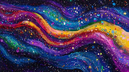 Colorful Abstract Cosmic Galaxy with Vibrant Stars and Swirling Nebulae  
