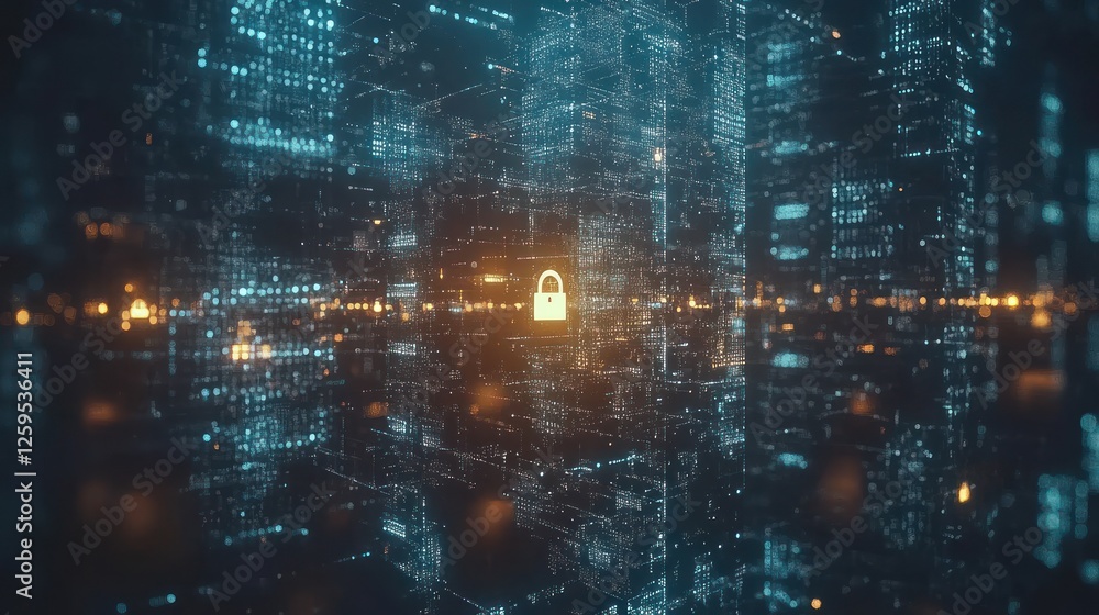 Aufkleber secure digital data encryption, glowing padlock in cyberspace, futuristic background, cybersecurity 