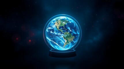 Obraz premium Illuminated Globe Displaying Earth in Space with Abstract Background