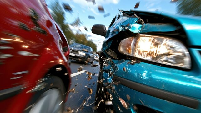 Aftermath of a Car Accident Damaged Vehicles on a Roadway