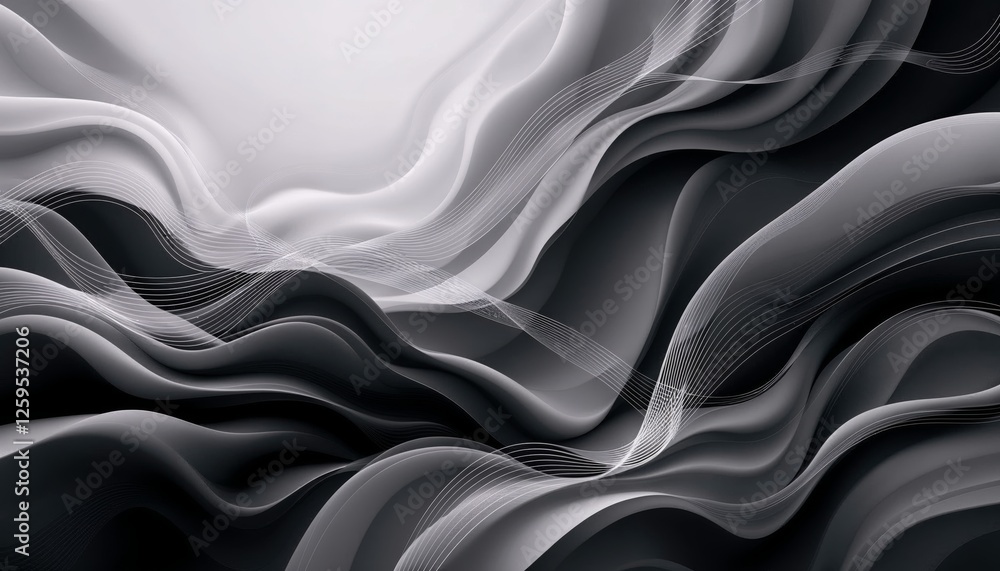 Poster elegant gray waves with delicate lines abstract background