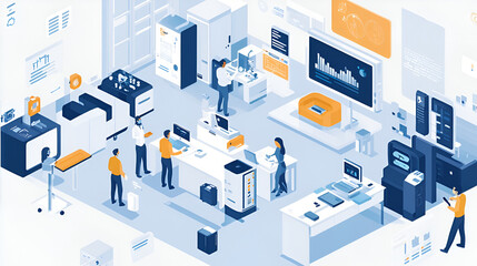 Obraz premium Futuristic Tech Innovation Lab With Professionals, High-Tech Research and Development Facility