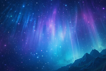 A stunning 4K fantasy starry night sky with blue and purple hues, galaxy, and aurora. Cosmic watercolor illustration with a colorful space background.