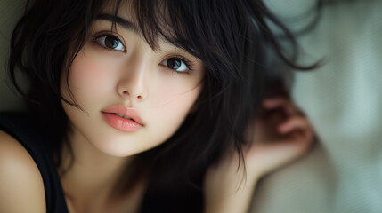 Naklejka premium 美女, 女性, 美しい, 顔, モデル, 日本, 韓国, 中国, アジア, カフェ, ファッション, 人々, 人, ブルネット, 髪の毛, 笑みを浮かべている, 目, 悲しい, 笑う, 淑女, 化粧, ライフスタイル, ポーズ, うっとりさせる魅力, 唇, 肌, ヘアスタイル, 長い, 黒, 暗い, 茶色, 1, スタイル, 文科系, 美しさ, ビジネス, シティ, 女, アーバン, 学生, アウ