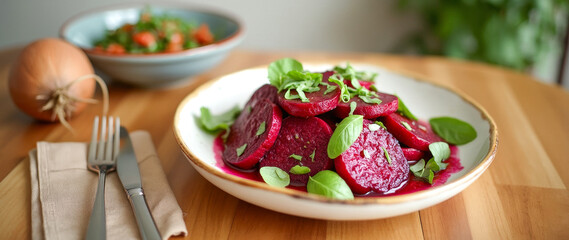 roasted beet slices with fresh basil