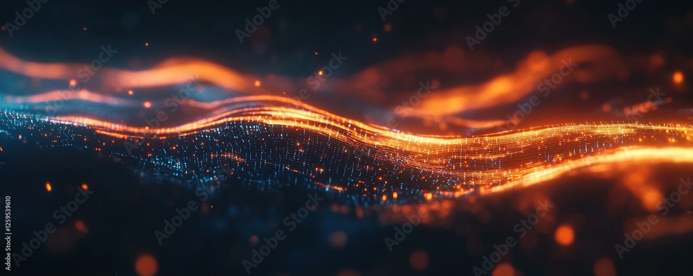 Poster abstract waves of light flow dynamically across the dark, creating a mesmerizing visual symphony.
