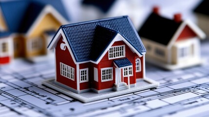 Red Model House on Architectural Plans