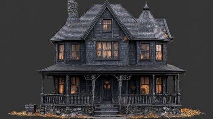  Dark Halloween House on Transparent Background