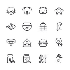 A set of black and white icons for pets and pet supplies