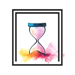 Fototapeta premium Watercolor Hourglass with Colorful Sand in Black Frame