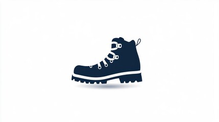 Hiking boot icon, a simple on a white background, with a navy blue and white color scheme, high resolution, and professional design