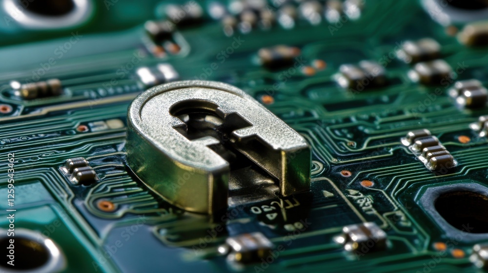 Poster macro shot of an electronic circuit board with processor detail