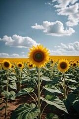 Obraz premium there is a field of sunflowers with a blue sky in the background