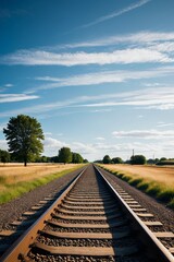 Fototapeta premium there is a train track that is going down the middle of the field