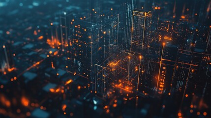 Fototapeta premium Futuristic Cityscape with Glowing Network Connections and Modern Architecture