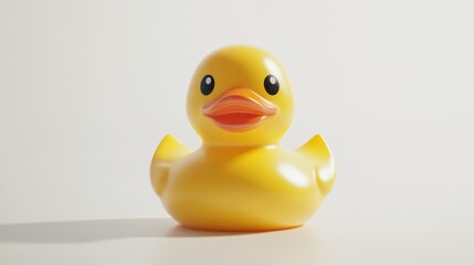 2.A bright yellow rubber duck with a cheerful expression, detailed orange beak, and smooth glossy texture, centered against a clean white background with soft shadows underneath.