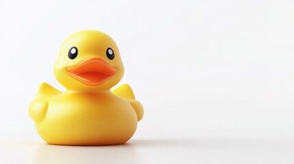 2.A bright yellow rubber duck with a cheerful expression, detailed orange beak, and smooth glossy texture, centered against a clean white background with soft shadows underneath.