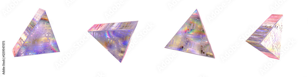 Poster set of 4 3d triangular with silicon semiconductor wafer texture effects isolated on a transparent ba