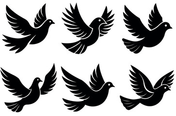 Obraz premium Black silhouettes of various kinds of birds. A vector illustration