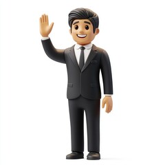 Smiling 3D Businessman in Suit, Waving Hand -  Friendly Corporate Character Illustration