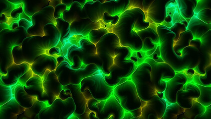 A seamless, tileable glowing fungal network texture. Soft, spongy surfaces with radiant, neon-blue and green mushroom filaments creating an eerie, alien-like bioluminescent pattern.