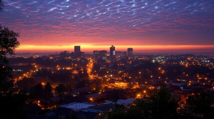 Fototapeta premium Stunning cityscape sunrise, vibrant colors. Perfect for travel, real estate, or city lifestyle projects.