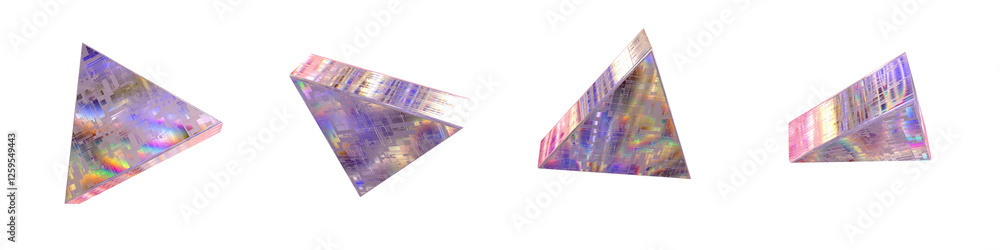 Poster set of 4 3d triangular with silicon semiconductor wafer texture effects isolated on a transparent ba