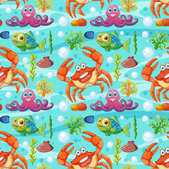 Obraz premium Vibrant sea life illustration with crabs and fish