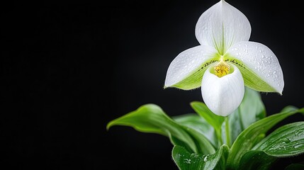 Fototapeta premium White orchid blossom, studio shot, black background, botanical illustration