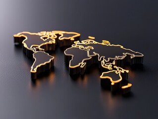 Stylized world map in elegant gold outline.