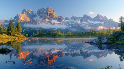 Obraz premium Majestic Mountain Reflection in Tranquil Lake