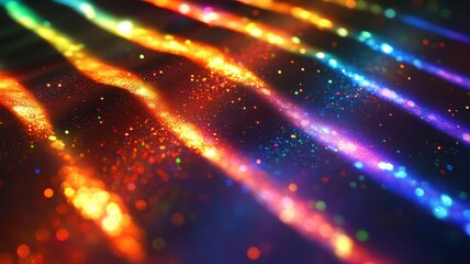 Obraz premium Vibrant Abstract Light Trails with Multicolored Bokeh and Glittering Effects in a Dynamic and Energetic Composition