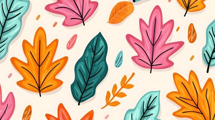 Colorful Autumn Leaves Pattern on Light Background for Decoration
