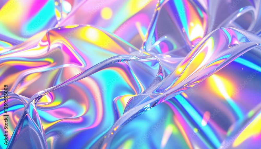 Poster iridescent folds of shifting light waves flowing in space