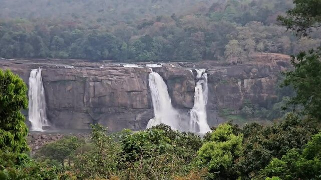 Summer view of Athirappilly waterfalls in Thrissur, Kerala, India. 