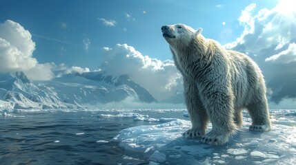 Polar Bear on Ice Floe in Arctic Landscape