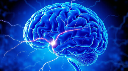 Human Brain with Electrical Impulses