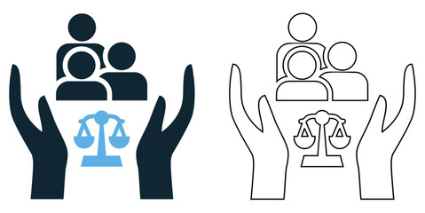 Community law services icon vector, legal aid, justice, and social services themes