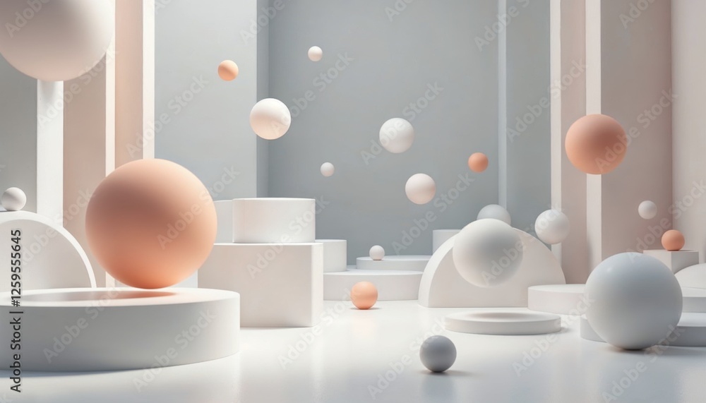 Aufkleber minimalist abstract scene with geometric shapes and floating spheres