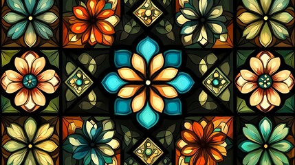 Colorful floral stained glass window pattern