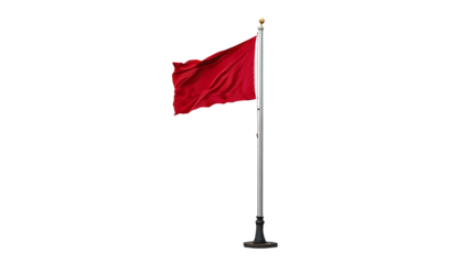 Red Flag on Pole Against Black Background Image