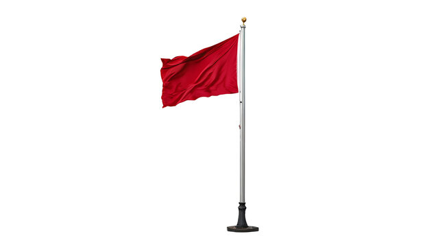 Red Flag on Pole Against Black Background Image