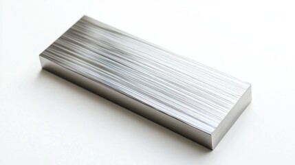 Brushed metal block on white background; industrial design