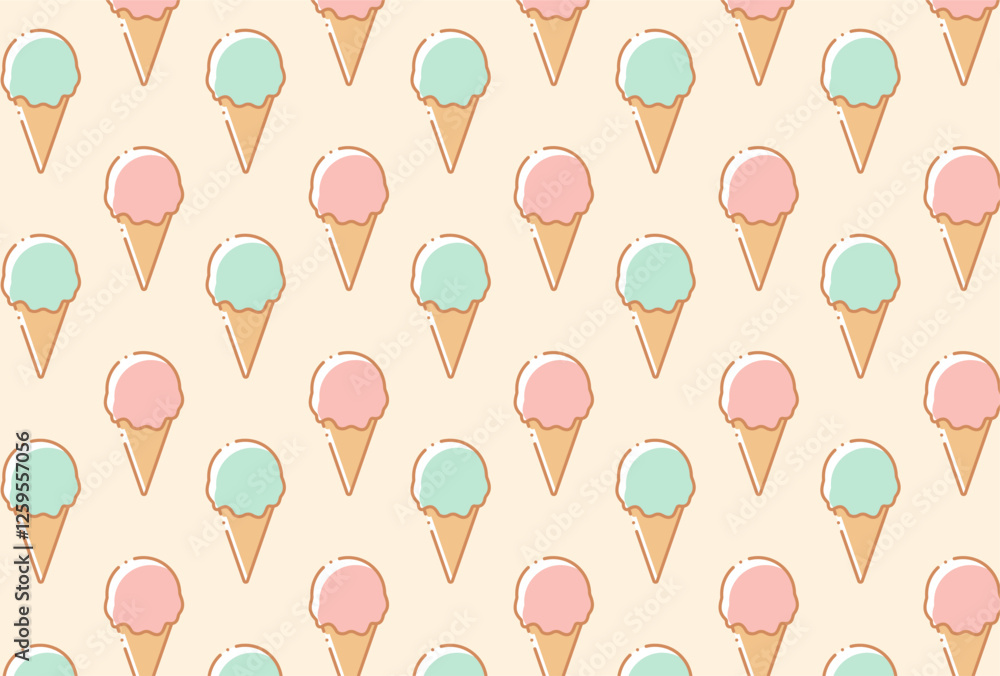 Wall mural seamless pattern with colorful ice cream cones