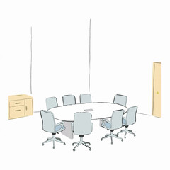Fototapeta premium Illustration of Conference Room with Empty Chairs Around a Table